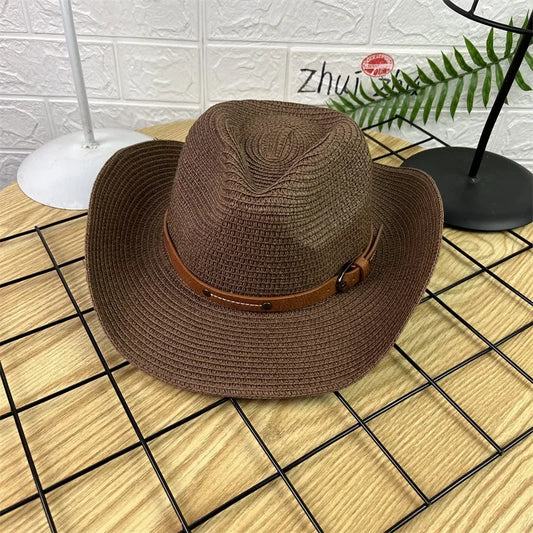 Wide Brim Straw Cowboy Hat Unisex Sun Protection Foldable Travel