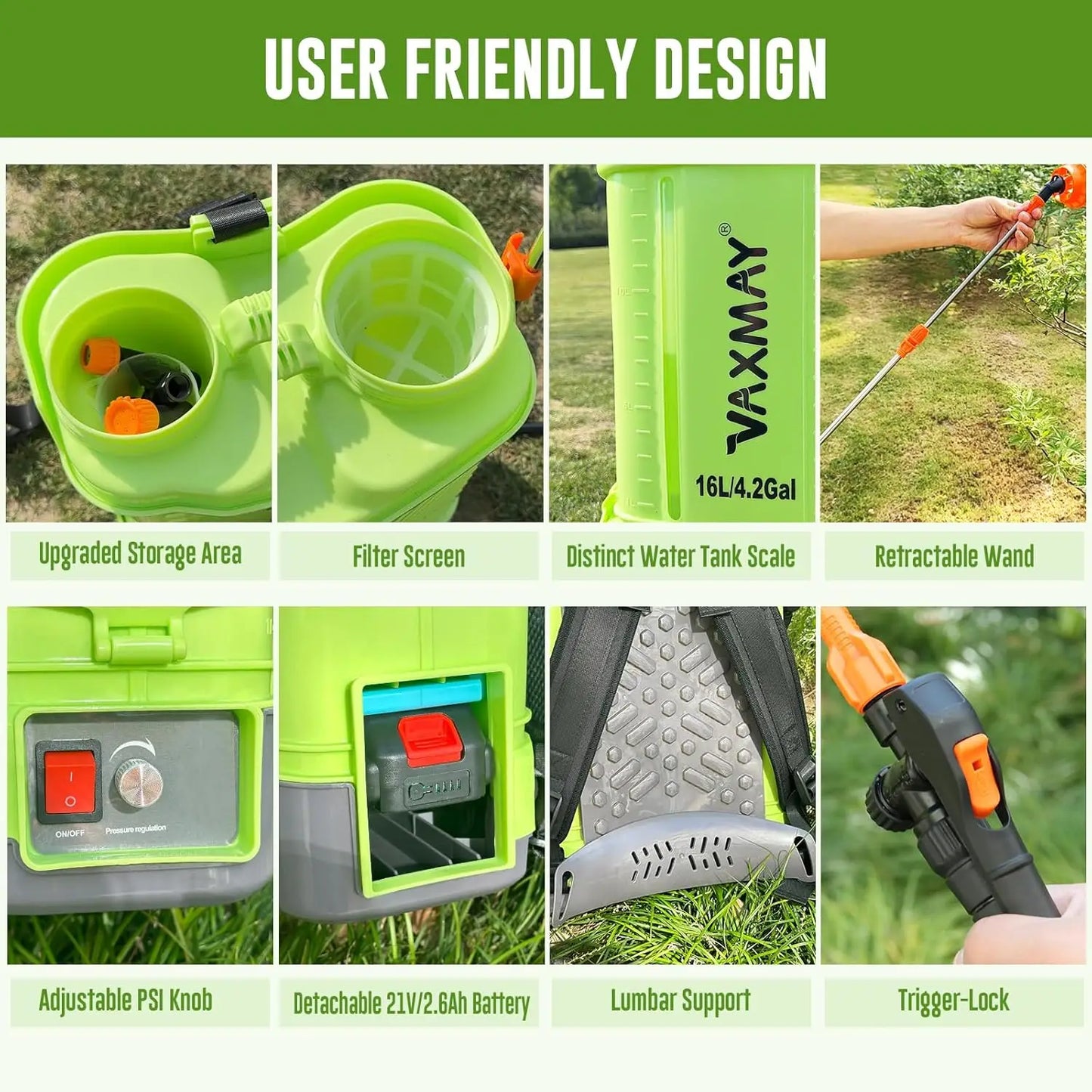 Electric Backpack Sprayer With 100 PSI TelescopicWand And 5 Nozzles