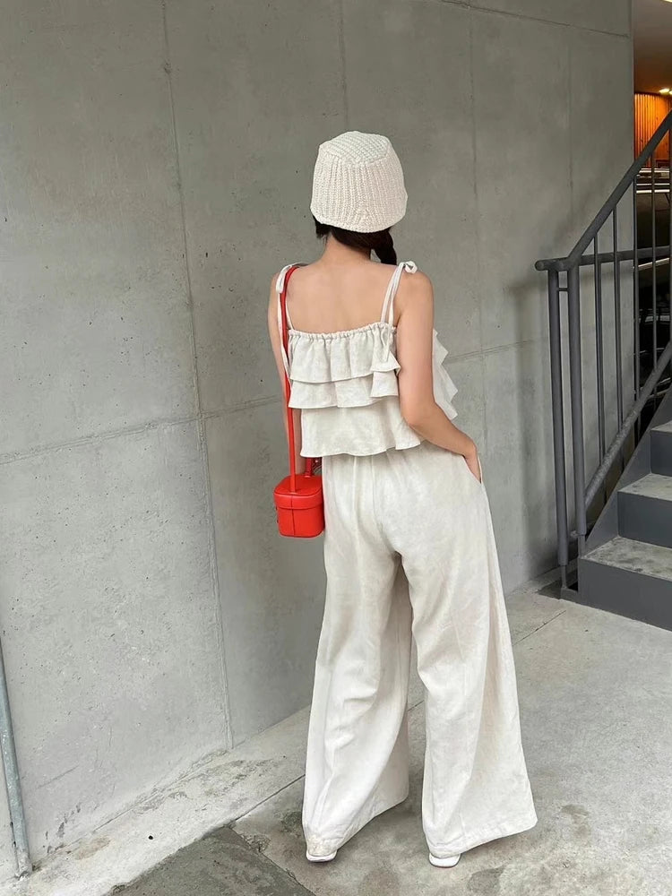 Others Floral Two Piece Set Women Top Wide Leg Pants