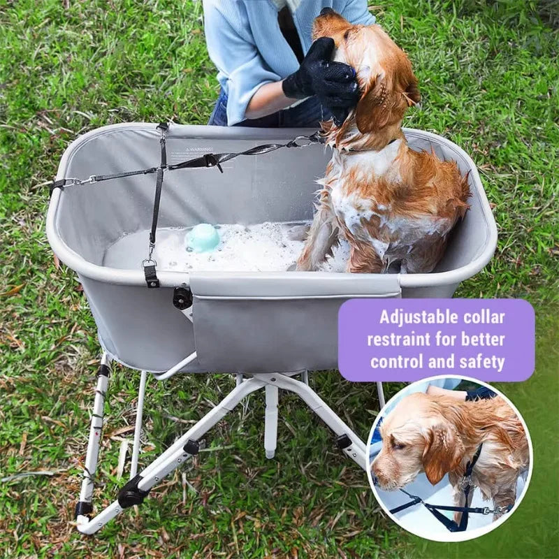Foldable Dog Bathing Station Adjustable Elevated Tub