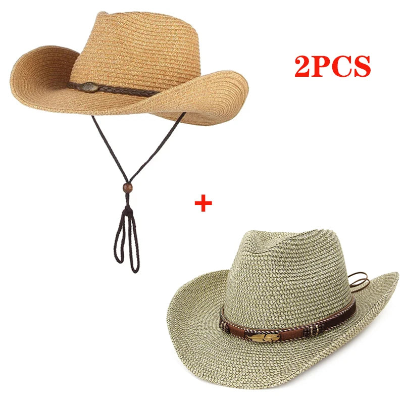 Gemvie Western Cowboy Sun Hat Unisex Wide Brim Straw Cap