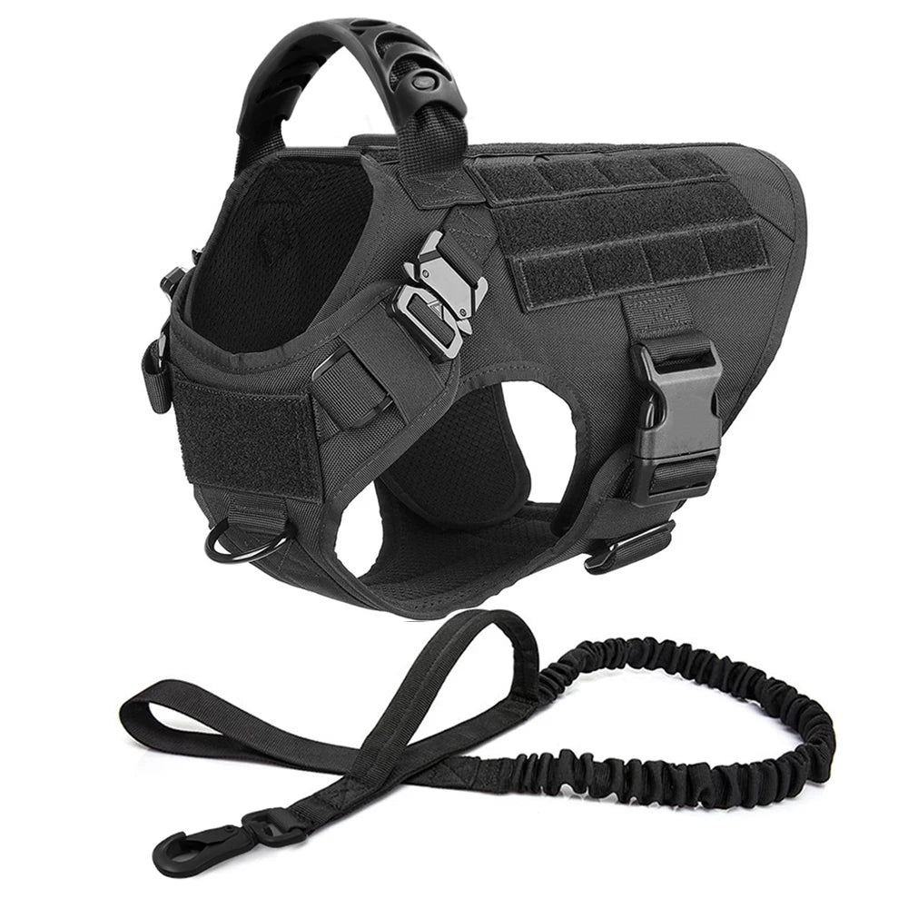 PETRAVELC Tactical Dog Harness Leash Set For Large Dogs