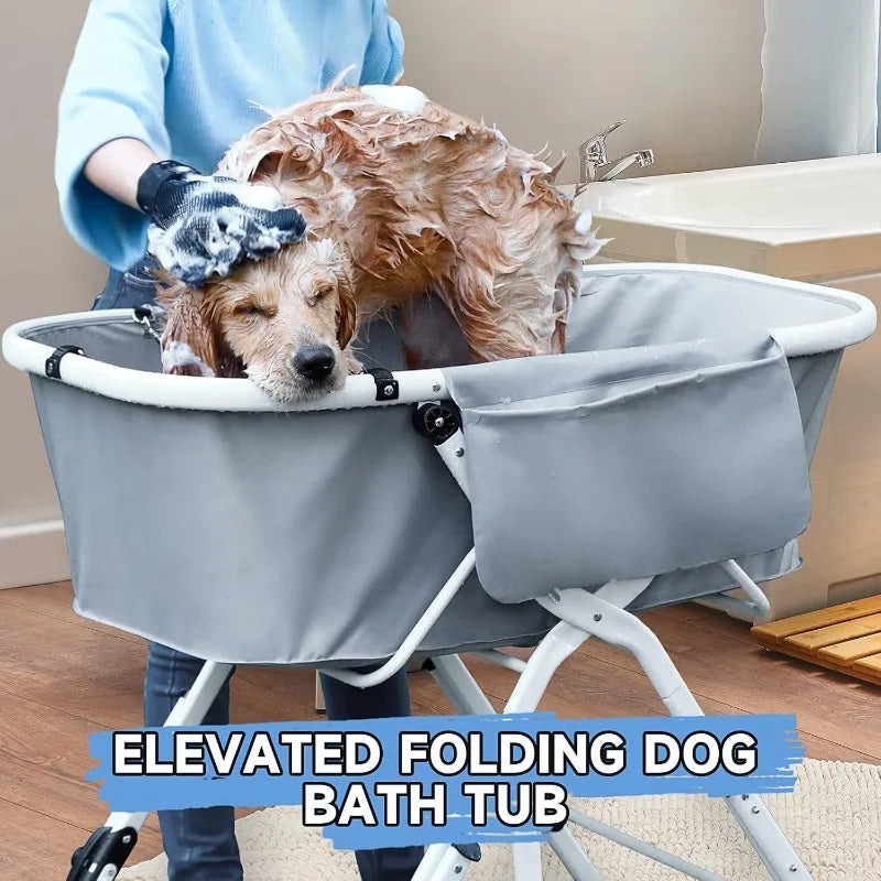 Foldable Dog Bathing Station Adjustable Elevated Tub