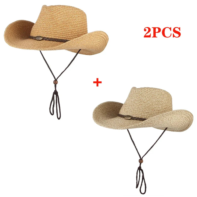 Gemvie Western Cowboy Sun Hat Unisex Wide Brim Straw Cap