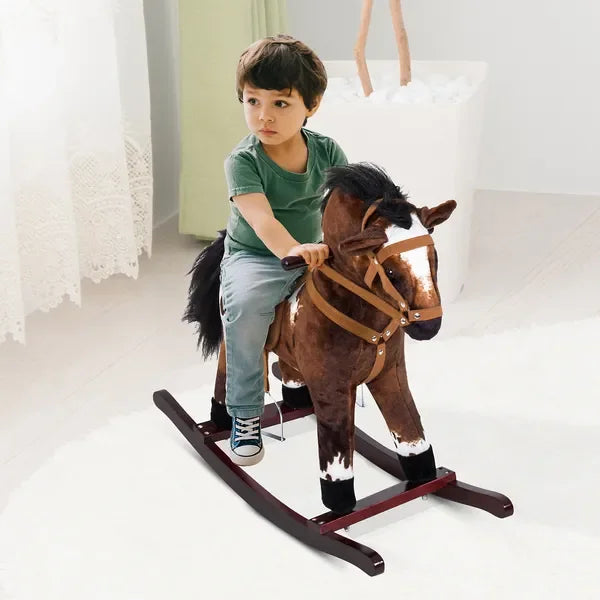 NONECN Rocking Horse Plush Ride On Toy For Toddlers