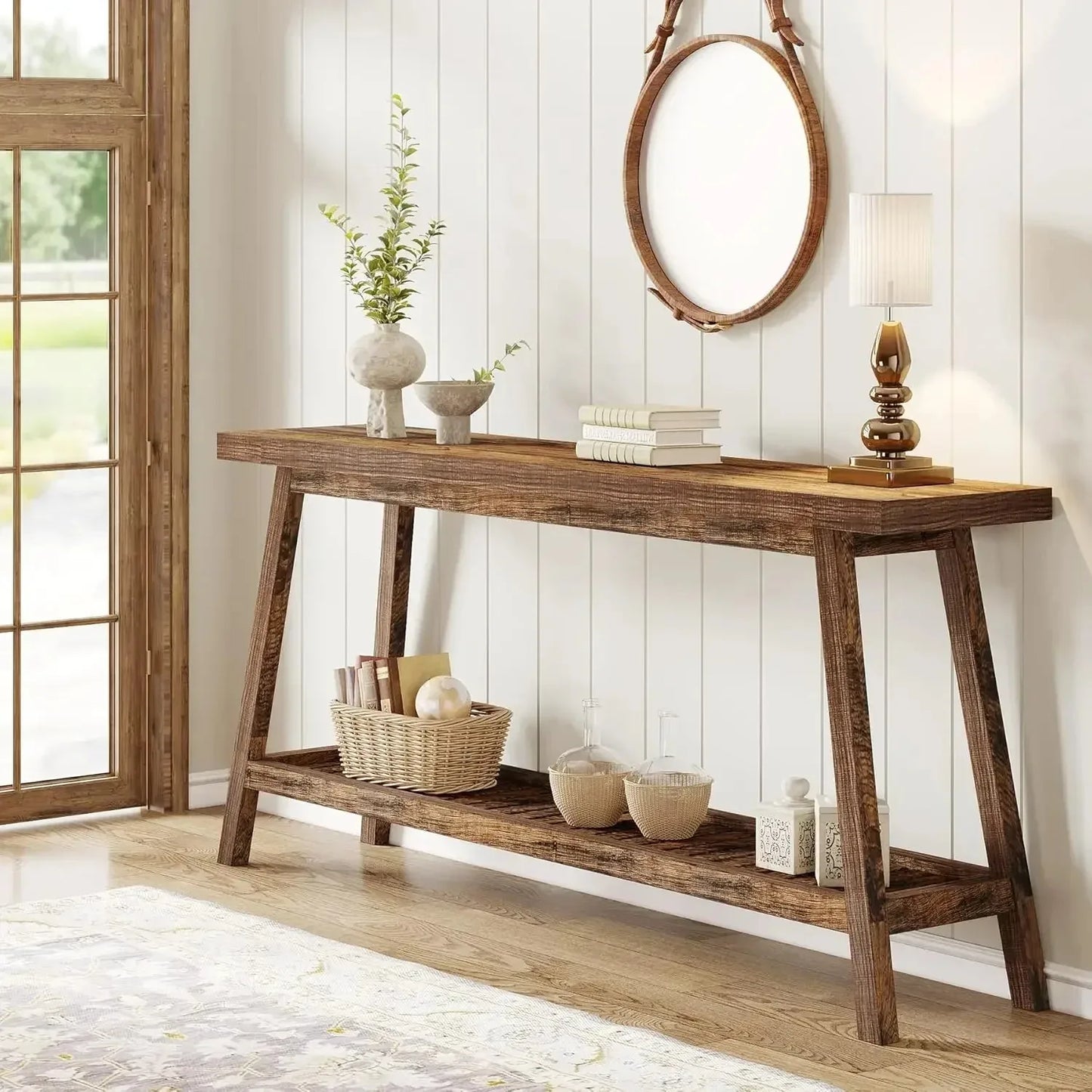 Little Tree All Wood Console Table Two Tier For Entryway Hallway Living Room
