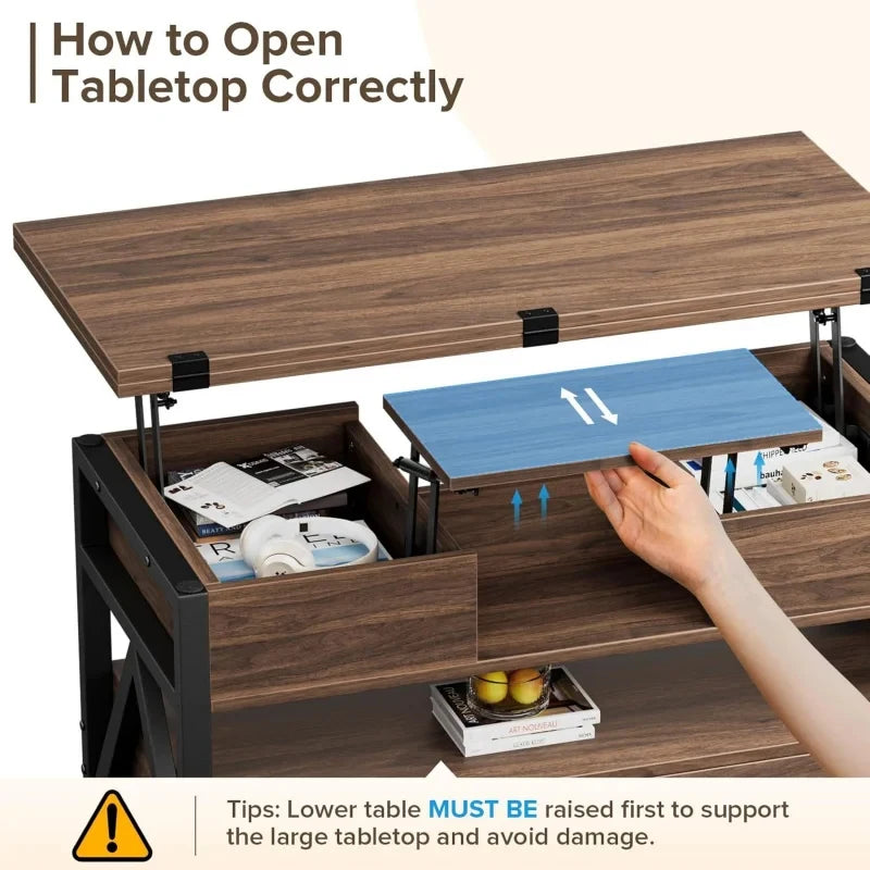 Lift Top Coffee Table With Hidden Compartments And Storage