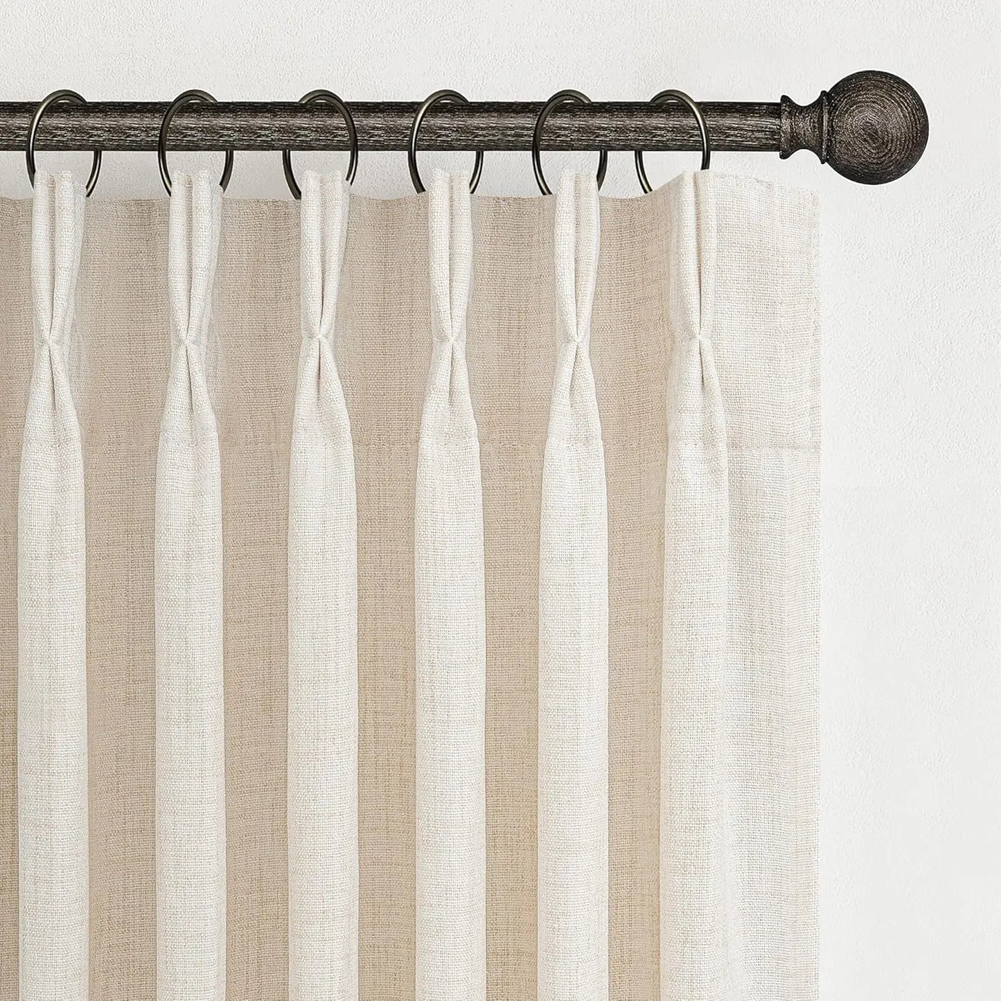 Pinch Pleated Linen Curtains Light Filtering Boho Drape Living Room
