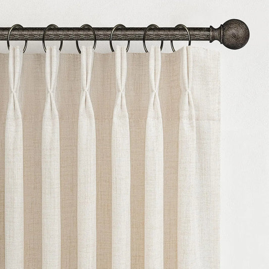Pinch Pleated Linen Curtains Light Filtering Boho Drape Living Room