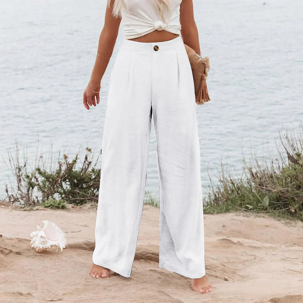 Others High Waist Wide Leg Pants For Women Summer Polyester