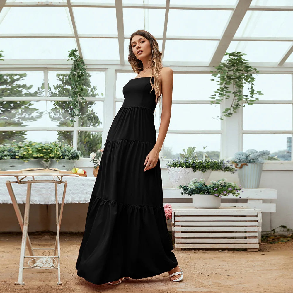 Others Long Evening Gown With Straps A Line Polyester Dress