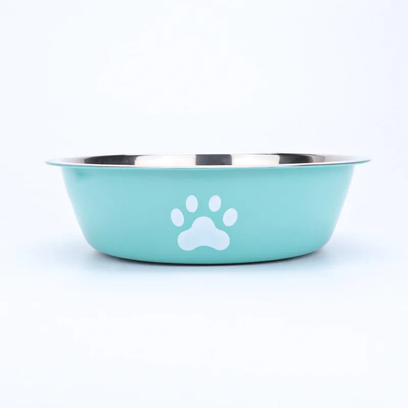 Stainless Steel Dog Bowl With Paw Print Non Slip Design