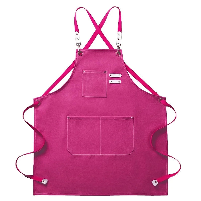 Thickened Waterproof Canvas Apron With Pockets Crossback Adjustable