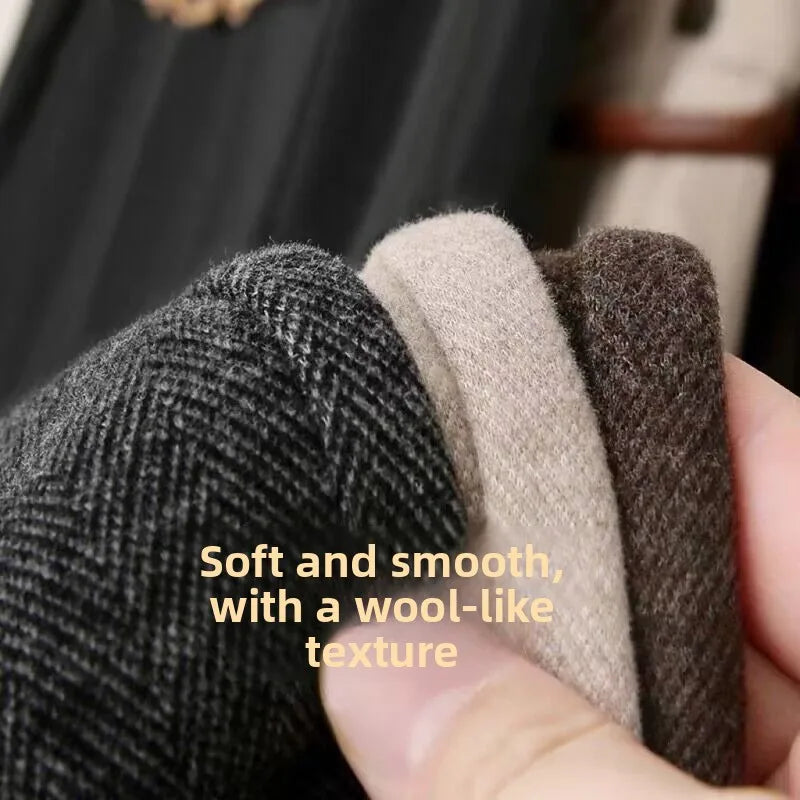 Women Woolen Straight Leg Pants Autumn Winter Warm Comfortable Polyester
