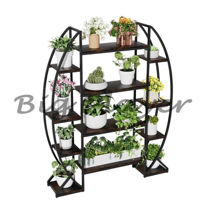 Industrial Style Half Moon Plant Stand Bookshelf Ladder For Home Garden