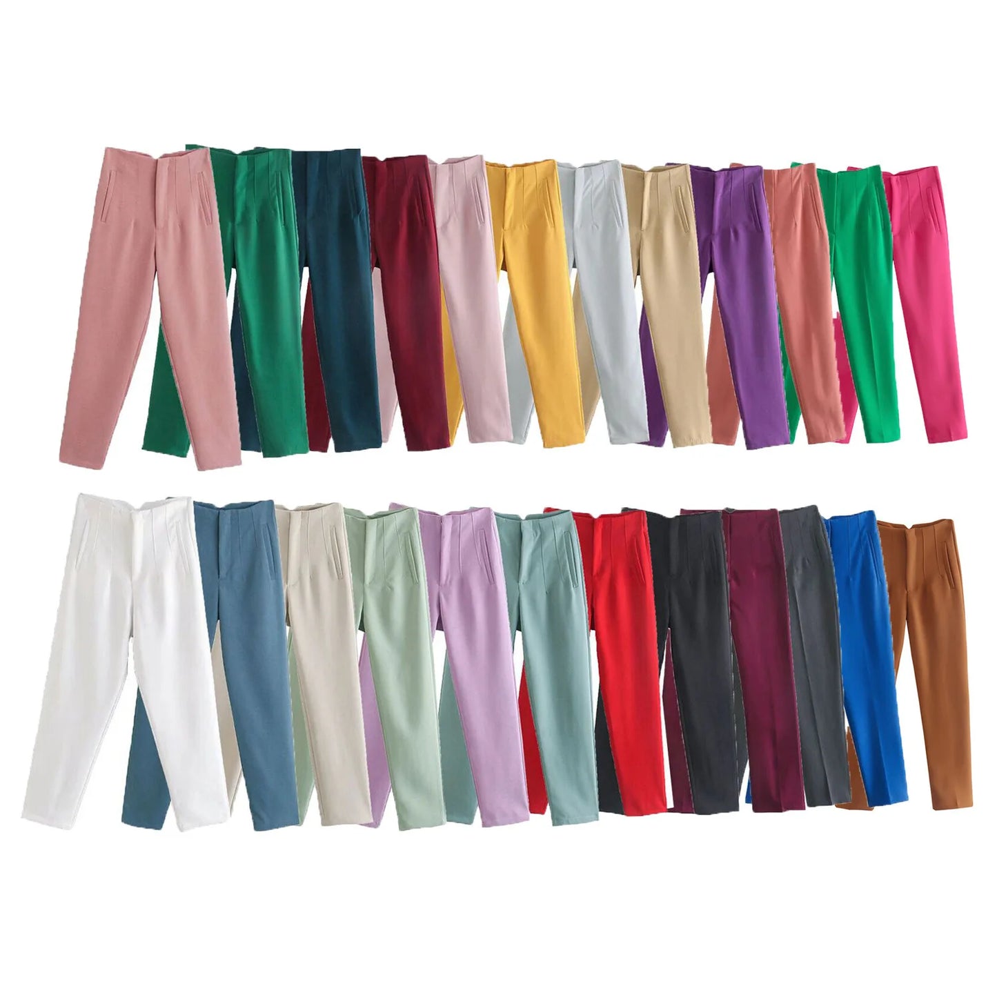 Others High Waist Casual Pants For Women Slim Fit Polyester