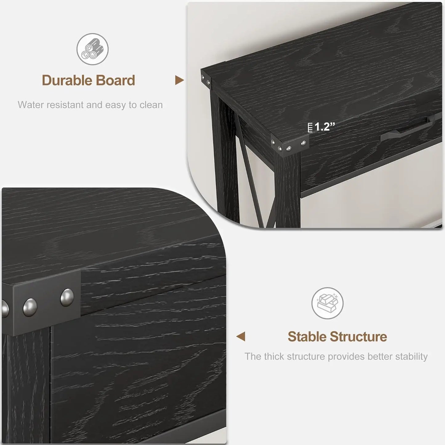 Black Console Table with 2 Drawers & Storage Shelf for Entryway Hallway Living Room 43x12x30in, Customized