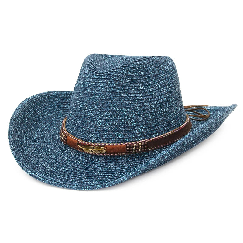 Gemvie Western Cowboy Sun Hat Unisex Wide Brim Straw Cap