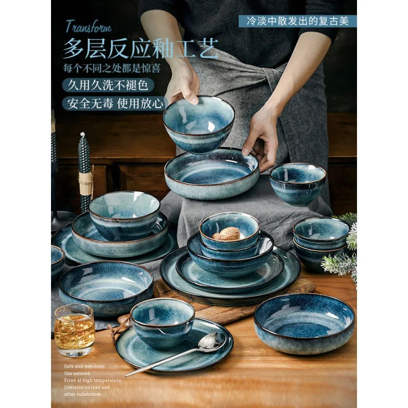 Lingao Retro Ceramic Tableware Set Porcelain Dinnerware