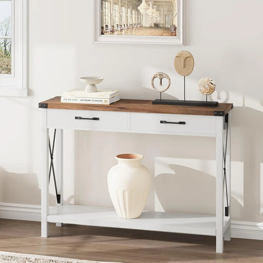 Black Console Table with 2 Drawers & Storage Shelf for Entryway Hallway Living Room 43x12x30in, Customized