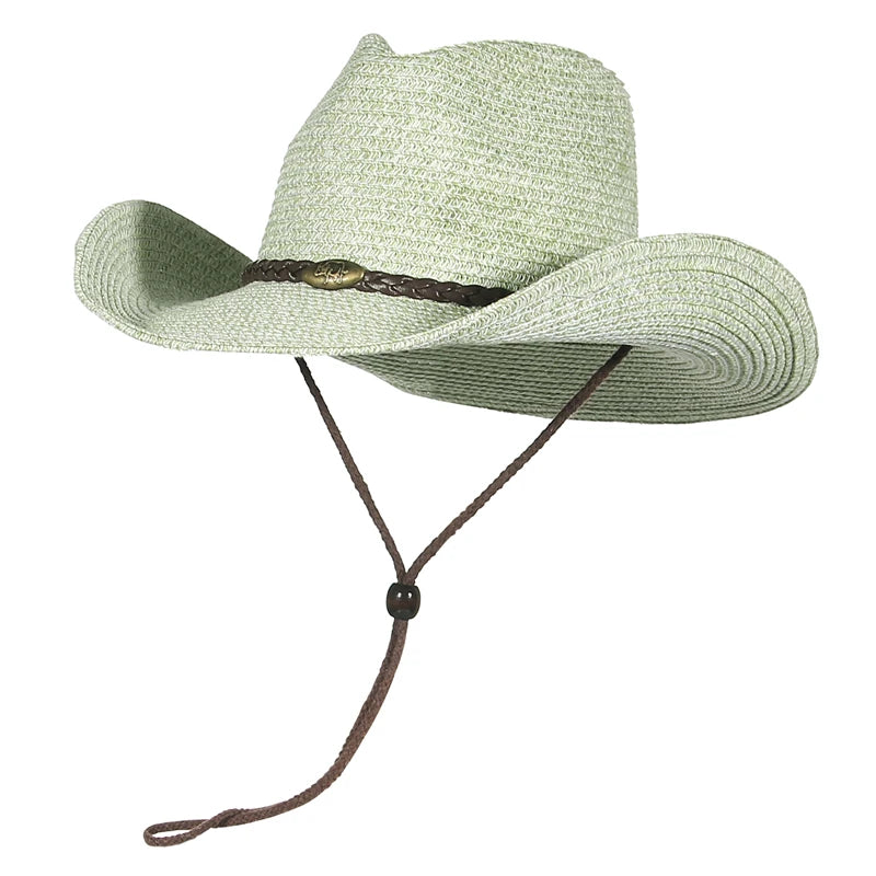 Gemvie Western Cowboy Sun Hat Unisex Wide Brim Straw Cap