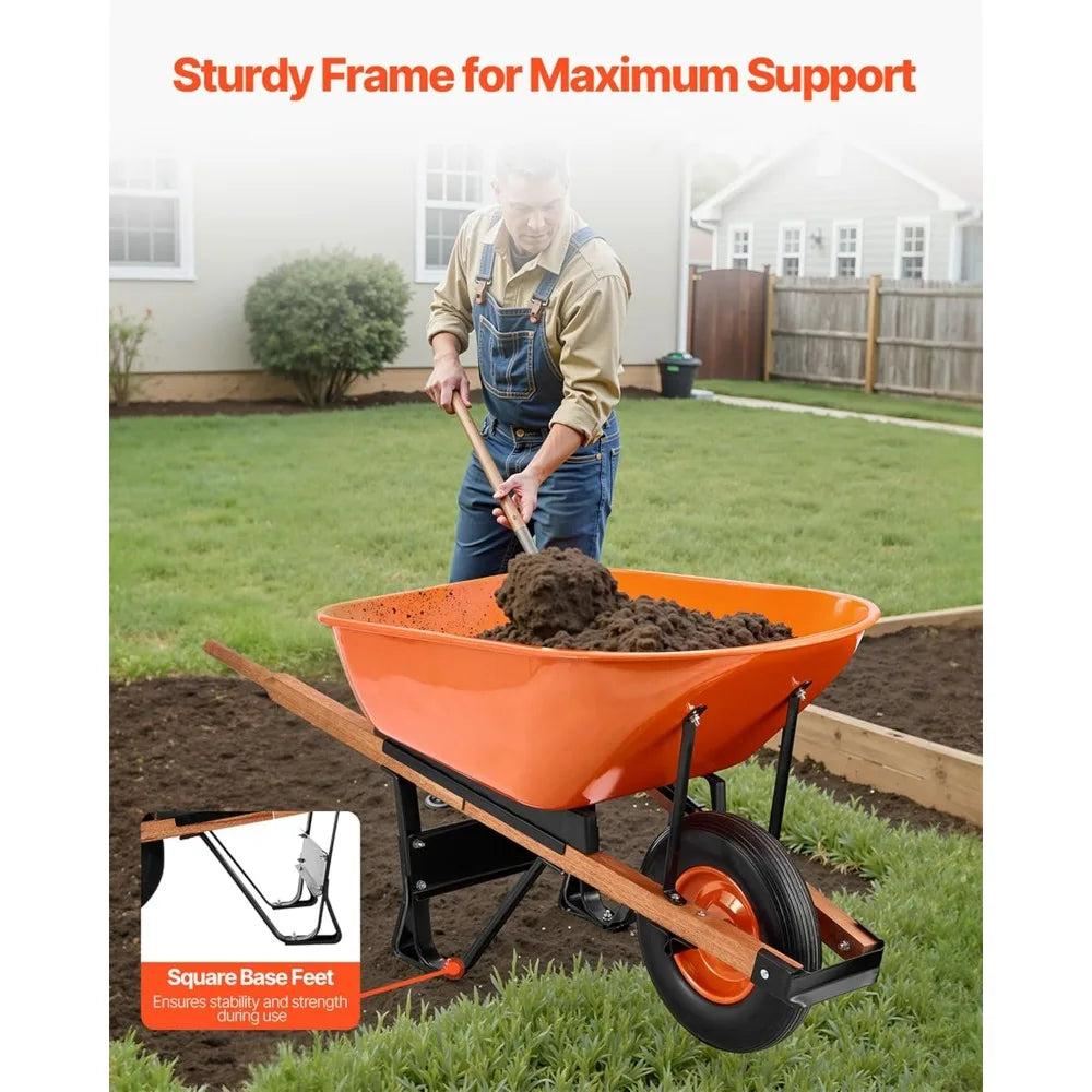 XMSJ Wheelbarrow Cart With Single Wheel and 330 LB Load Bearing Metal Handle