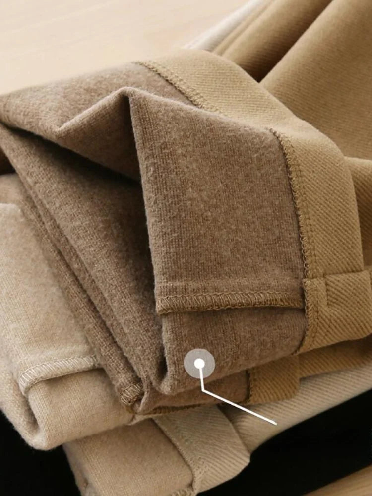 Thickened Women's Tweed High Waist Wide Leg Casual Trousers