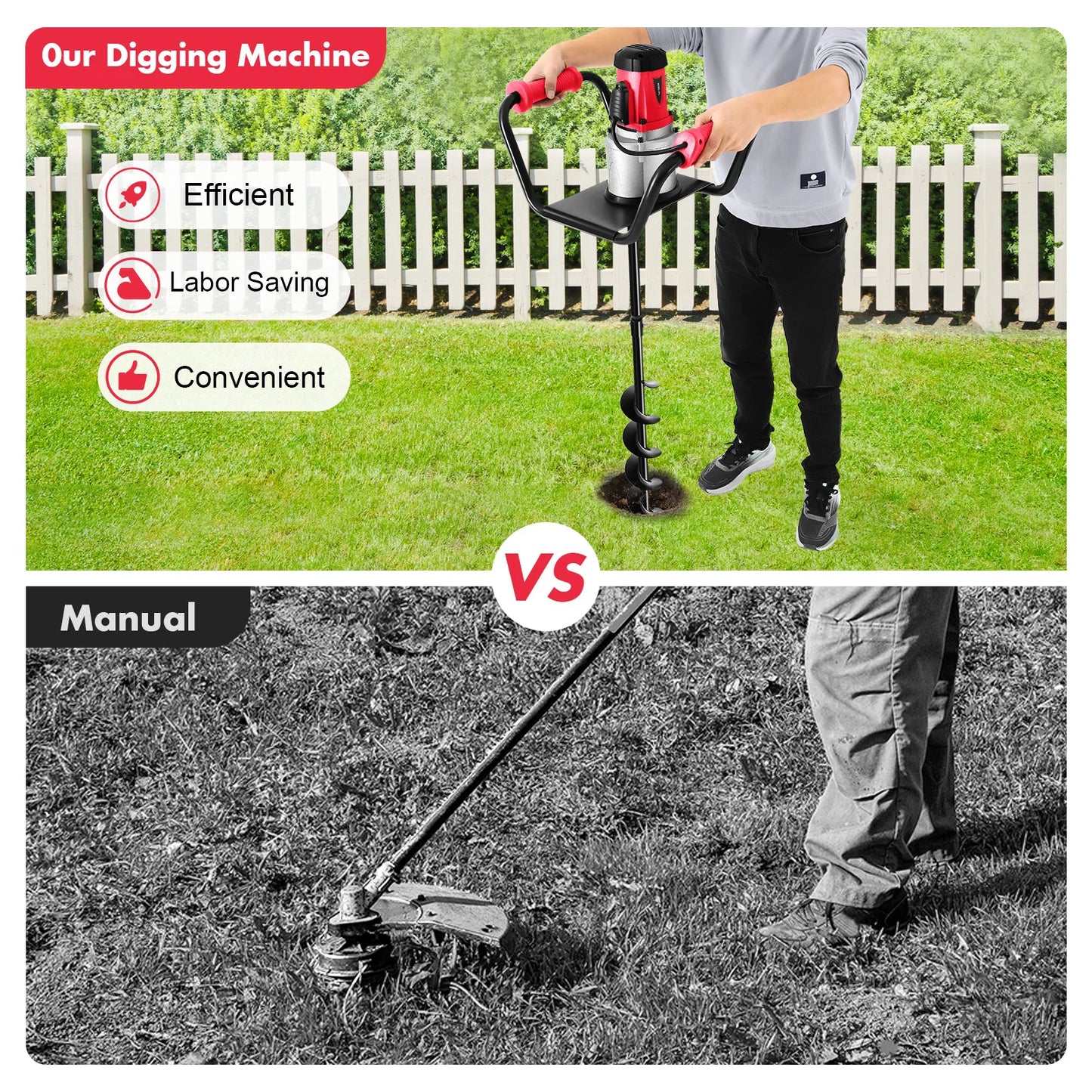 CNCEST 1500W Electric Post Hole Digger For Garden