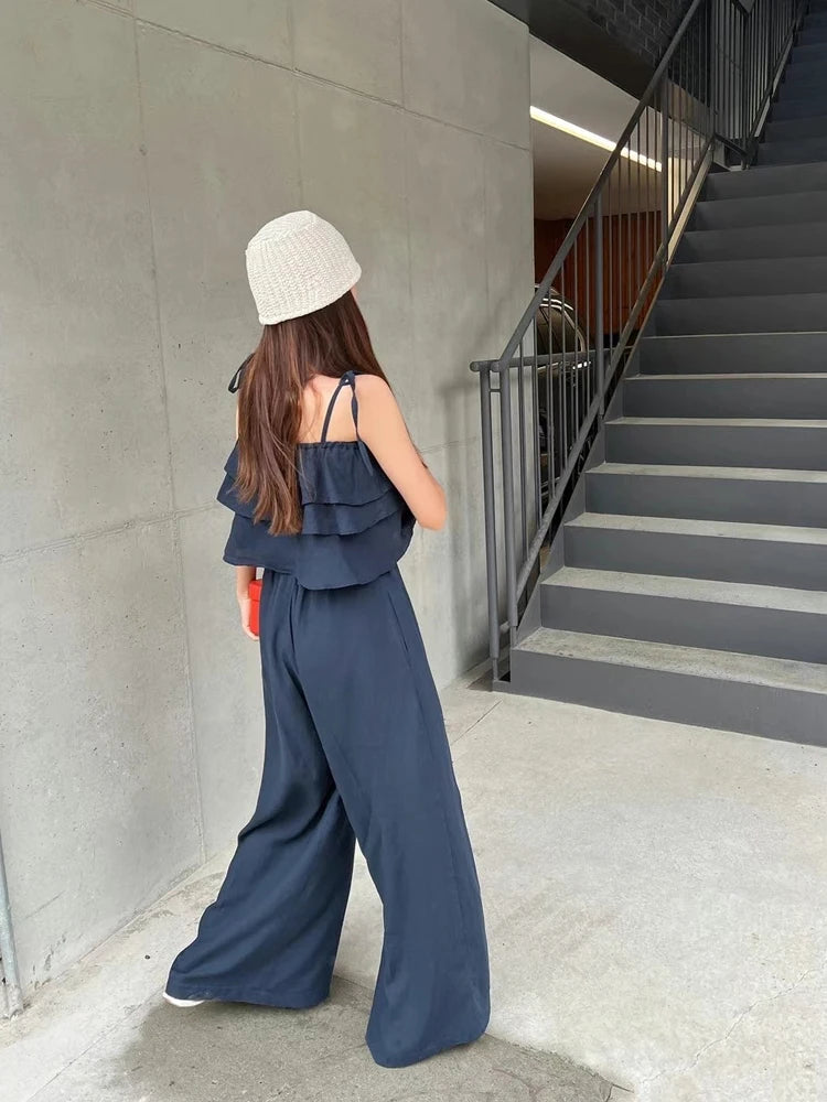 Others Floral Two Piece Set Women Top Wide Leg Pants