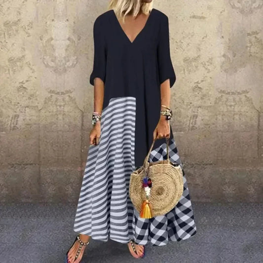 Women's Classic Striped V Neck Shirt Dress for Casual Elegance