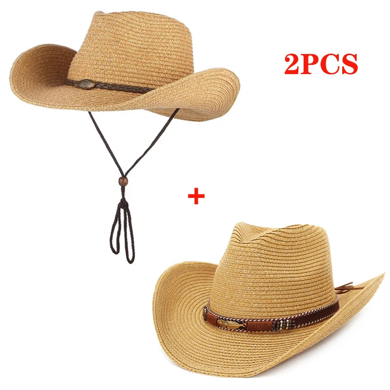 Gemvie Western Cowboy Sun Hat Unisex Wide Brim Straw Cap