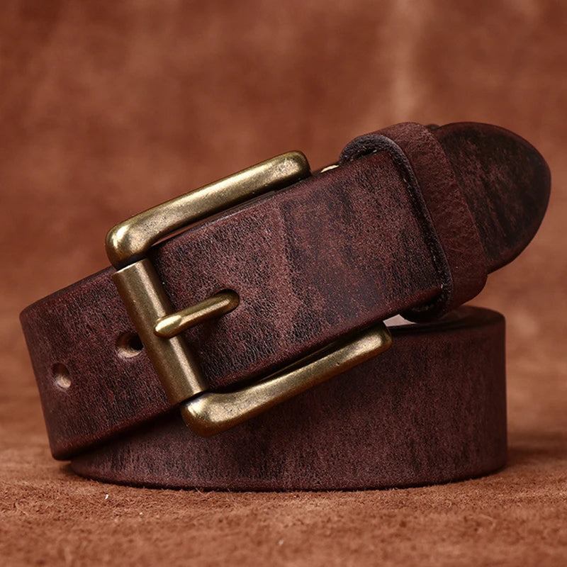 CINESSD Genuine Cowhide Leather Belt With Brass Buckle