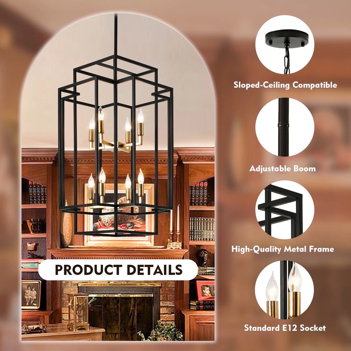 Farmhouse Lantern Tiered Pendant Chandelier 8 Lights LED