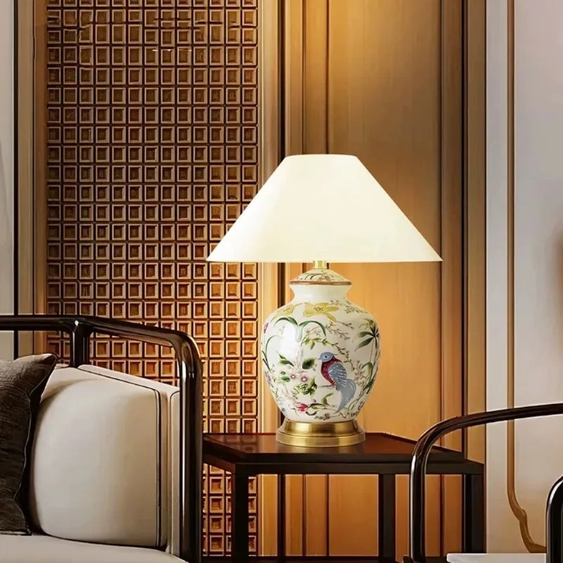 Ceramic Flower Bird Desk Lamp LED For Bedroom Living Room