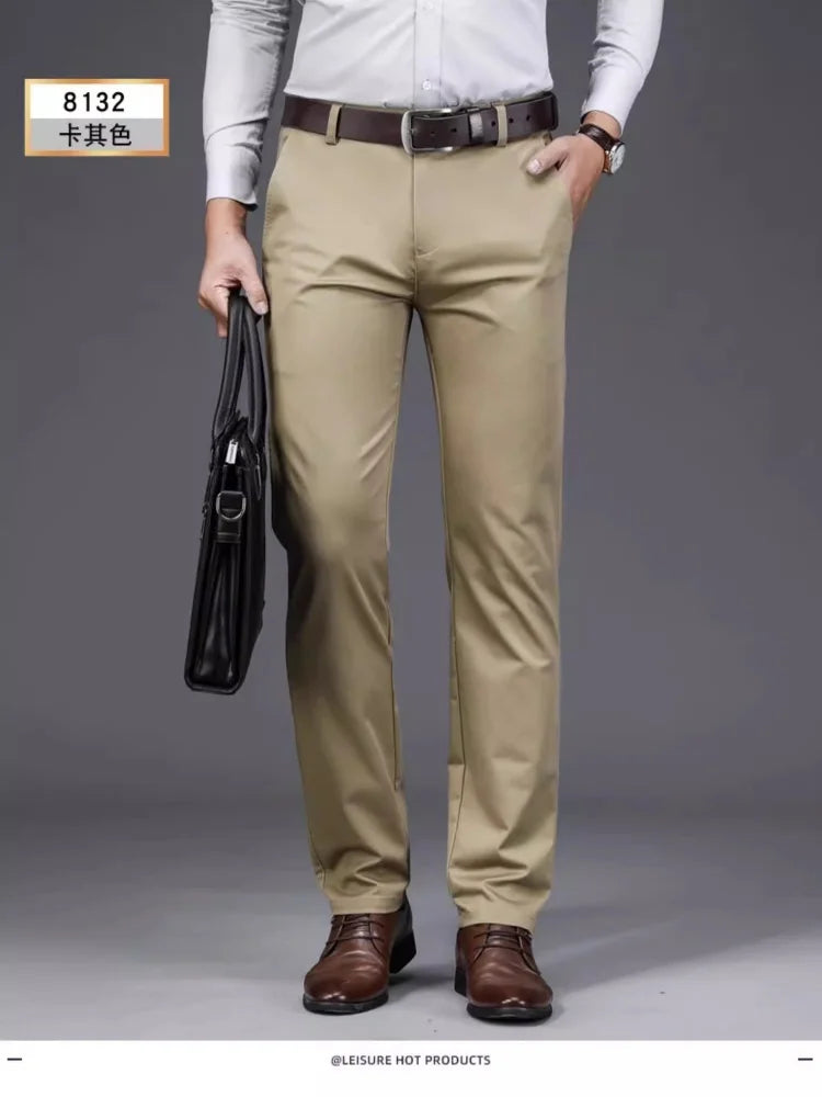 ICPANSCN Men High Waist Stretch Casual Pants Spring Summer