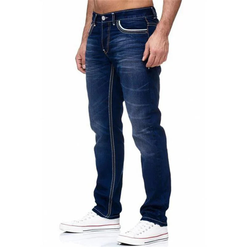 Men's Double Line Denim Jeans With Regular Fit Button Fly
