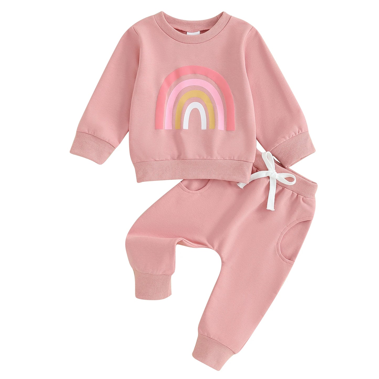 Citgeett Rainbow Print Toddler Unisex Sweatshirt and Pants Set