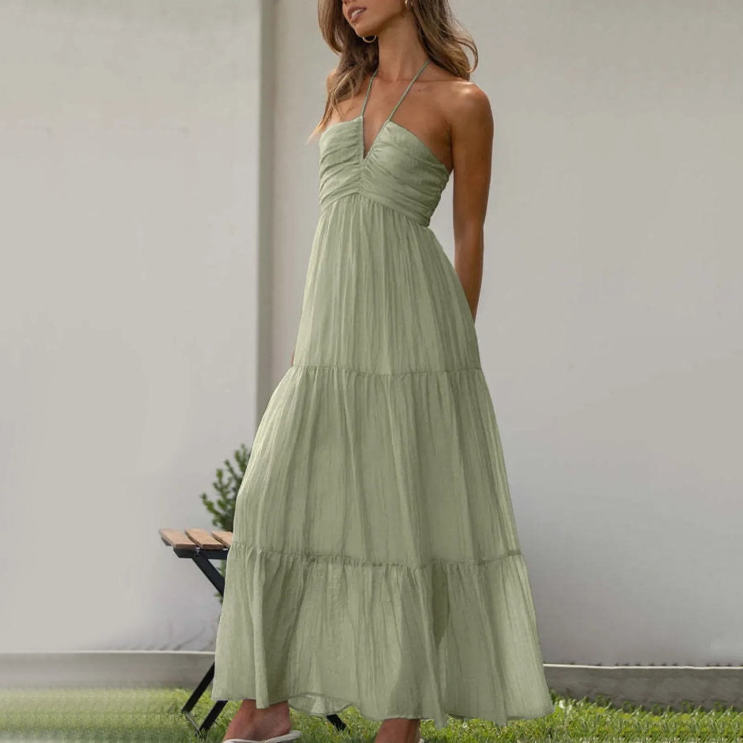 Summer Holiday Maxi Dress Women Spaghetti Strap V Neck