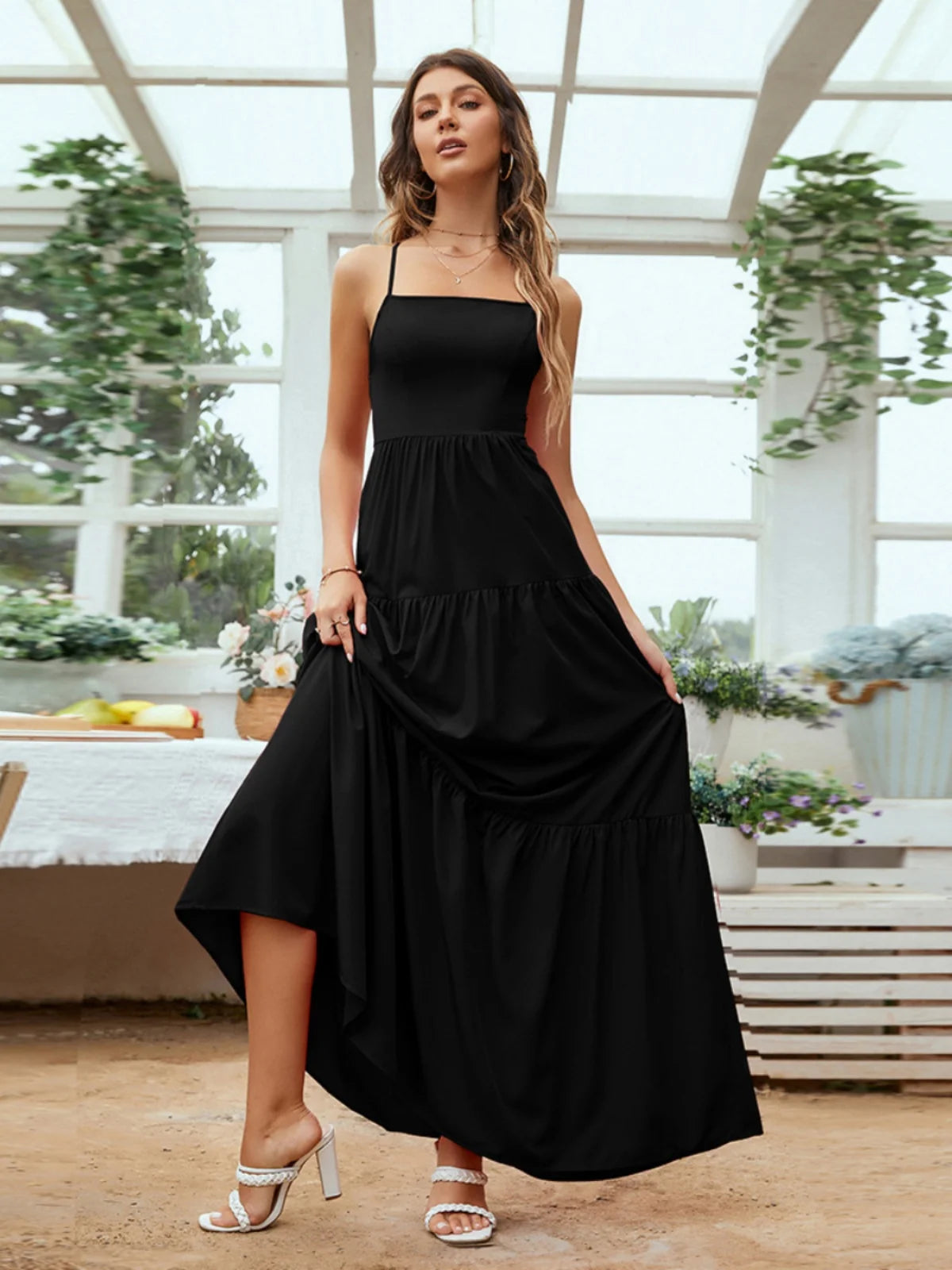 Others Long Evening Gown With Straps A Line Polyester Dress