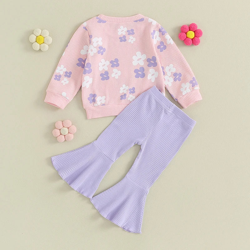 Lioraitiin Floral Print Baby Girl Set Long Sleeve Top Pants