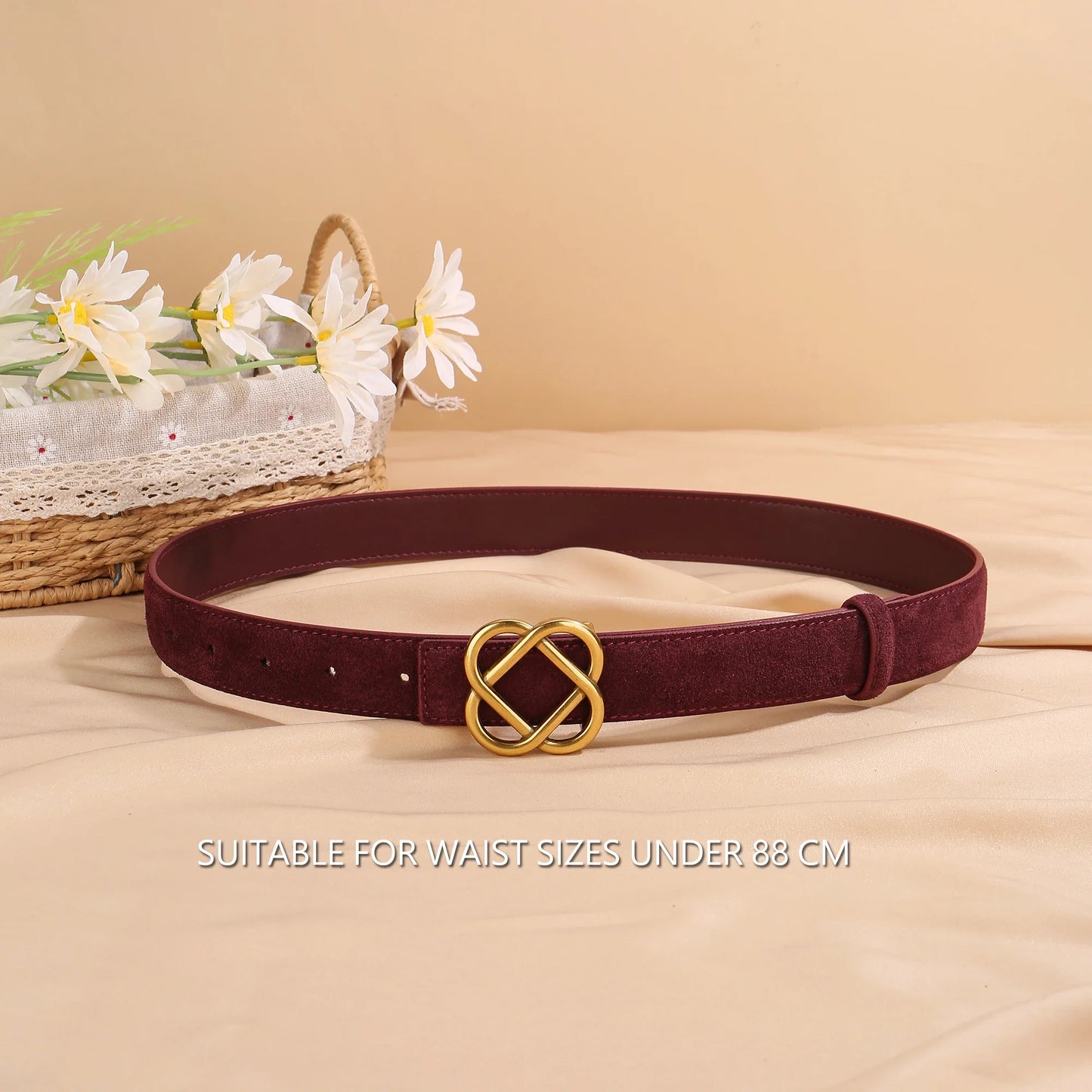 Suede Cowhide Belt For Women Vintage Style Retro Buckle