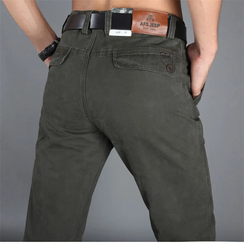 ICPANS Men Cotton Denim Straight Leg Casual Pants Everyday Comfort