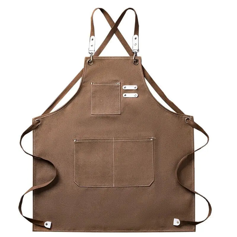 Thickened Waterproof Canvas Apron With Pockets Crossback Adjustable