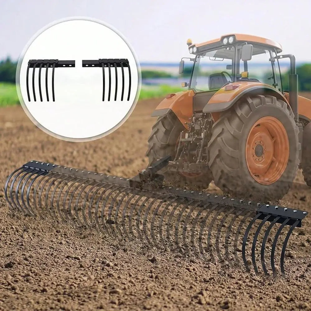 TowBehind Landscape Rake With Adjustable Angle And Steel Tines