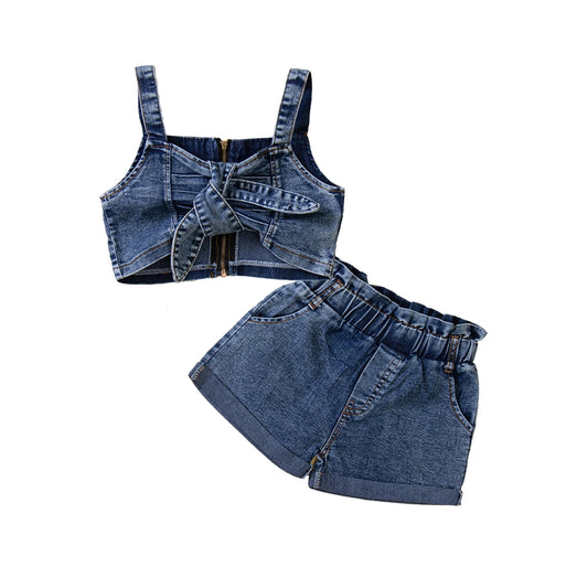 Pudcoco Girls 2-Piece Denim Shorts Set Camisole Outfit