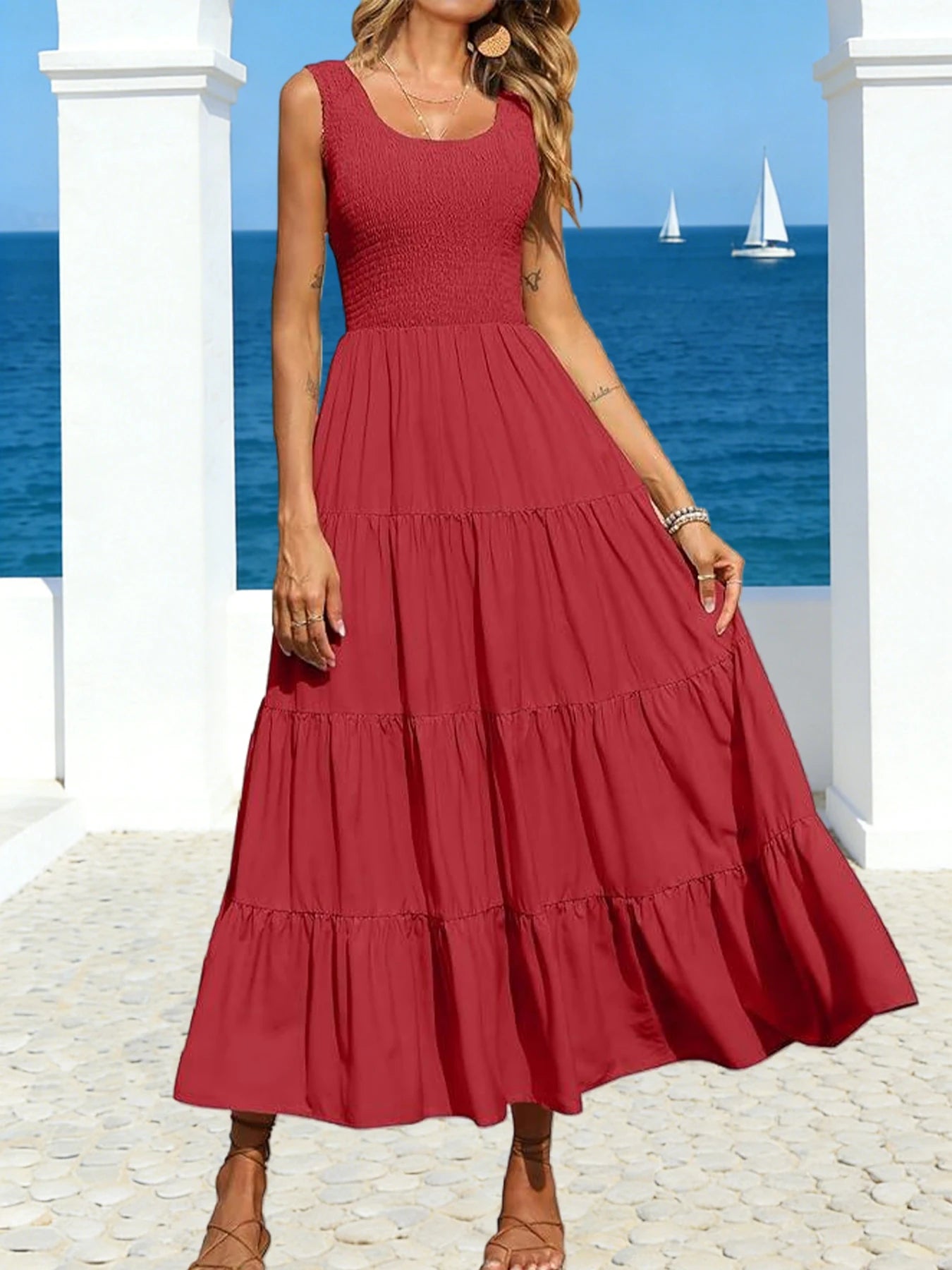 Satin Halter Dress With Asymmetrical Hem And Pleated Skirt