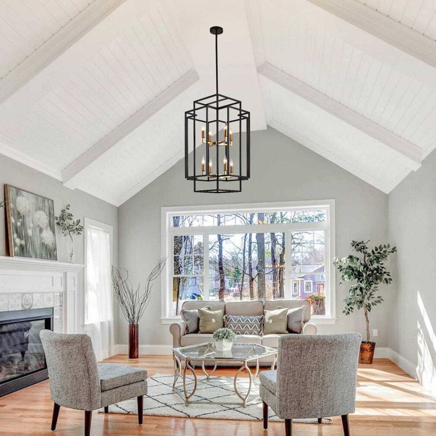 Farmhouse Lantern Tiered Pendant Chandelier 8 Lights LED
