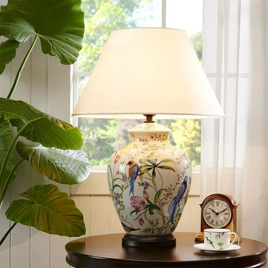 Ceramic Flower Bird Desk Lamp LED For Bedroom Living Room