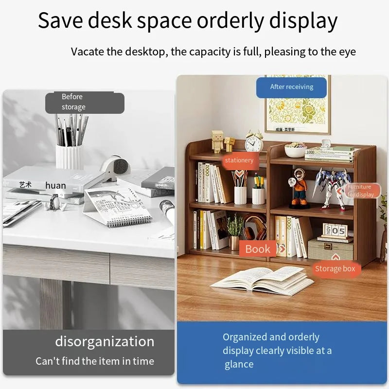 Three Tier Wood Bookcase Storage Shelf for Home Office Desk