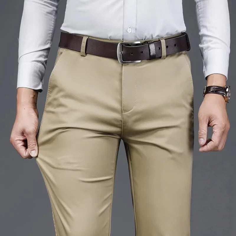 ICPANSCN Men High Waist Stretch Casual Pants Spring Summer